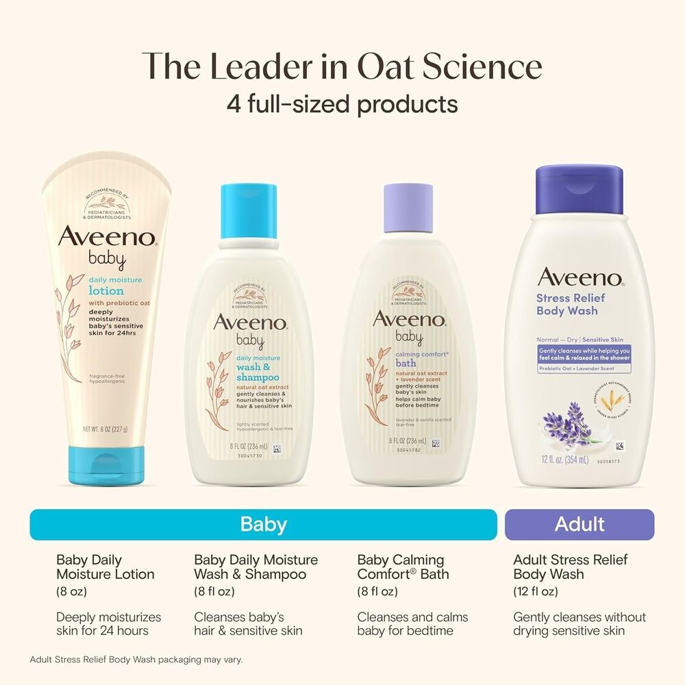 Aveeno Baby Bathtime Solutions Mommy & Me Gift Set Baby Wash & Shampoo 4 pcs Set